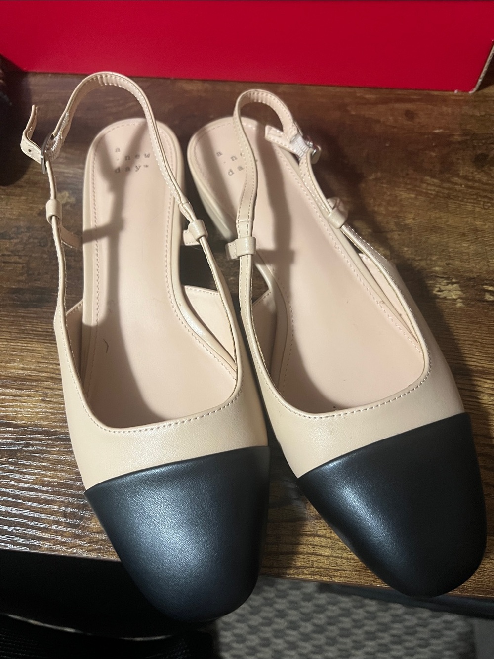 a new day Beige and Black Cap-Toe Slingback Flats